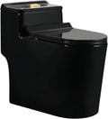 Compact One Piece Toilet, Dual Flush 1.45 Gallons GPF Elongated Standard Toilet for Bathroom, 12' Rough-In, Floor Mounted Comfort Height, Black (Seat Included)