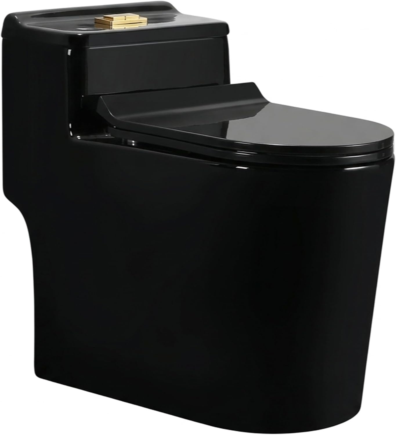 Compact One Piece Toilet, Dual Flush 1.45 Gallons GPF Elongated Standard Toilet for Bathroom, 12' Rough-In, Floor Mounted Comfort Height, Black (Seat Included)