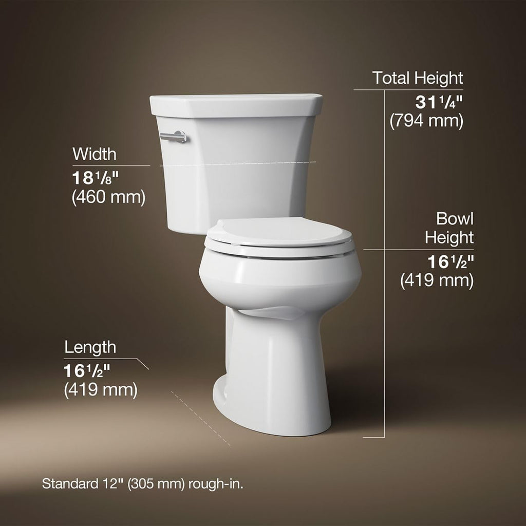 Kohler K-5481-0 Highline Comfort Height Two-Piece Round-Front 1.28 gpf Toilet with Class Five Flush Technology and Left-Hand Trip Lever White