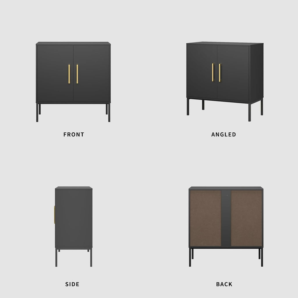 LYNSOM Storage Cabinet with Doors, Set of 2, Modern Buffet Cabinet with Storage, Kitchen Sideboard Buffet, Black Wood Accent Cabinet for Living Room, Bedroom, Hallway, Entryway, Office, Black