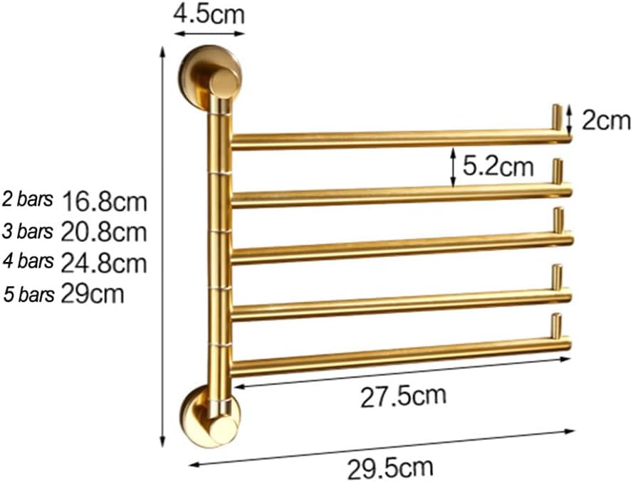 Towel Bar Vintage Swing Out Holder Wall-Mounted/Black Gold Swivel Towel Rack Hanger Organizer for Bathroom,Kitchen,Folding Arm Swivel Hanger Bathroom Stora gold-4bars