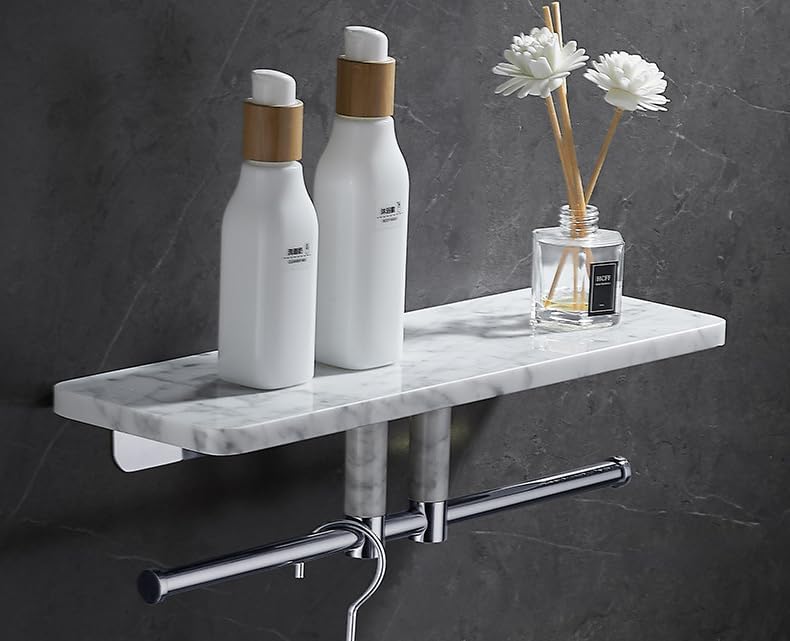 Marble Paper Towel Holder, Towel Rod, Wall Mounted Toilet Paper Holder, Shelf, black-50 Long Shelf