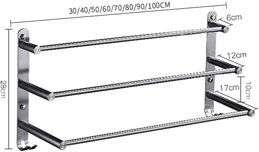 Stainless Steel Wall-Mounted Bathroom Towel Rack 3-Layer Brushed Hotel Towel Bar Rail Shelf Storage Holder (Size : 30cm)
