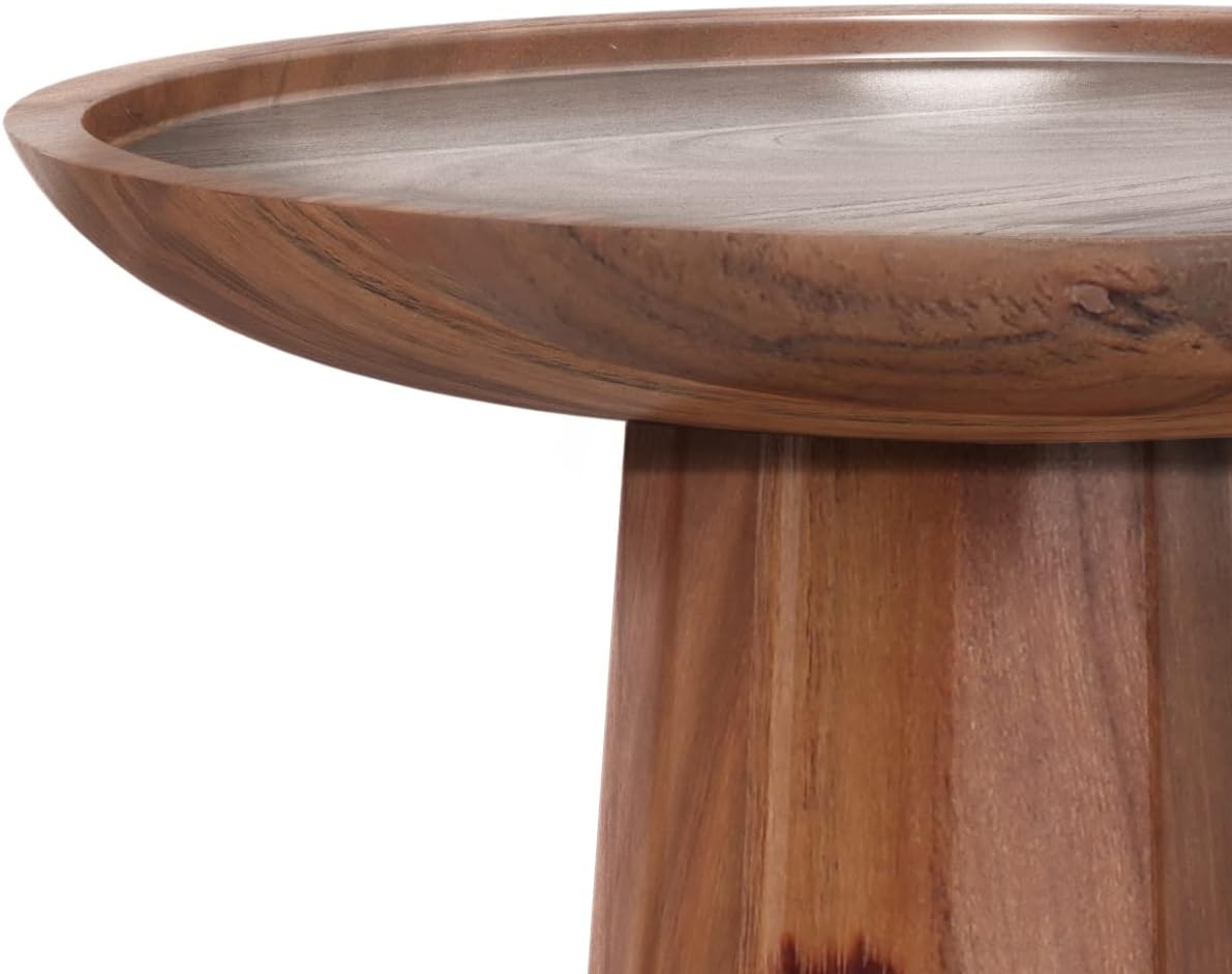 SIMPLIHOME Dayton End Table - 13 inch Wide Solid Acacia Wood Round Accent Table in Light Cognac, Handcrafted Contemporary Nightstand or Lamp Stand for Living Room with Textured Finish, Assembled