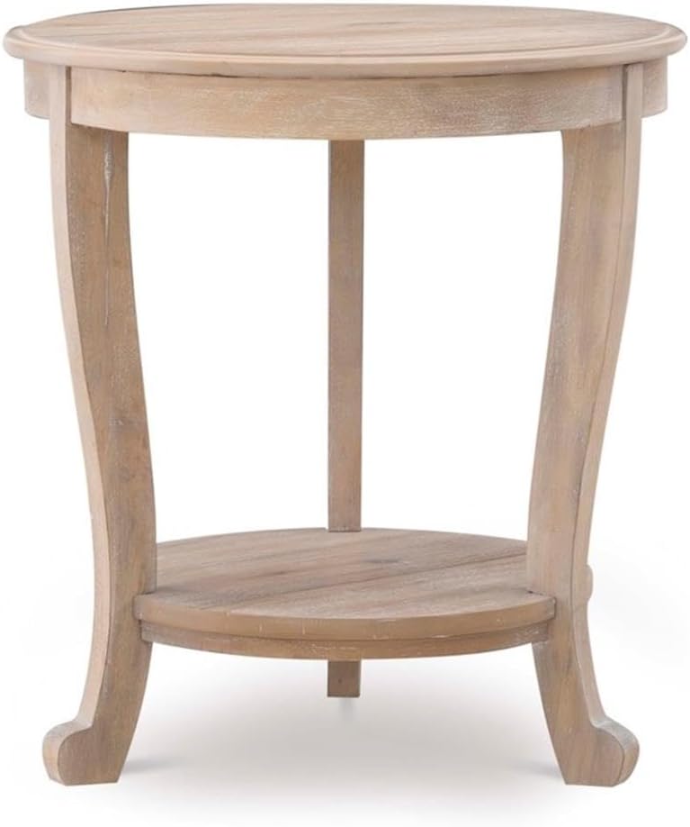 Pemberly Row Round Wood Side Table with Shelf, 22' Diameter, Acacia/Oak Hardwood, Natural Brown Finish, Versatile Accent Table or Nightstand for Living Room or Bedroom