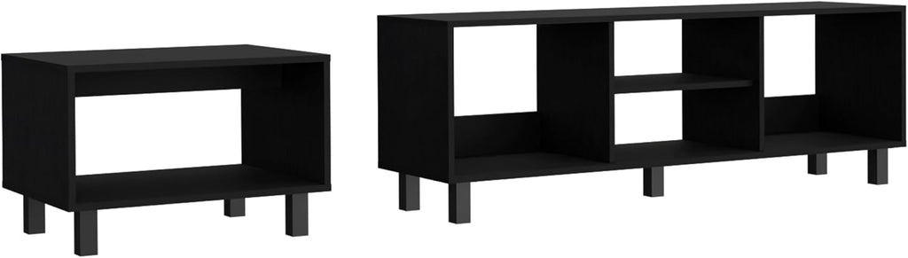 DEPOT E-SHOP Carter 2 Piece Living Room Set, Streamlined with TV Stand and Coffee Table, Black