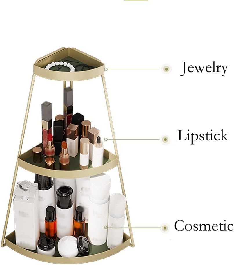 Makeup Box Corner Cosmetic Iron Shelf Desktop Dressing Table Three tier Skin Care Product Storage Rack Table Simple Lipstick Makeup Rack Cosmetics and Perfume Organizer, yuqing2022