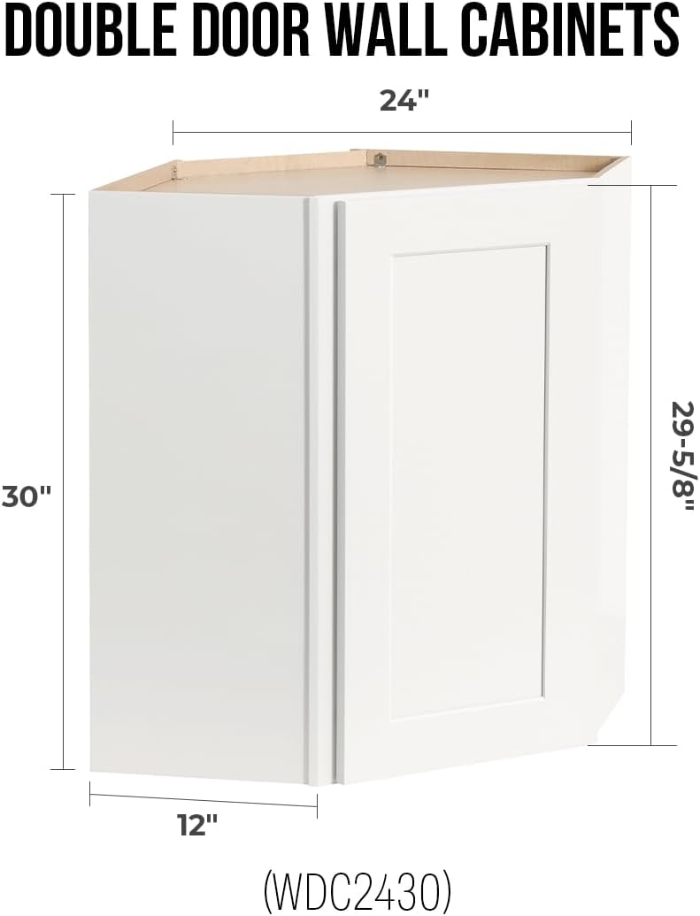Shaker Style Diagonal Corner Wall Cabinet by Solid Wood with Shelves,Free-Standing Corner Storage Cabinet for Kitchen and Living Room(24' W×12' D×30' H)