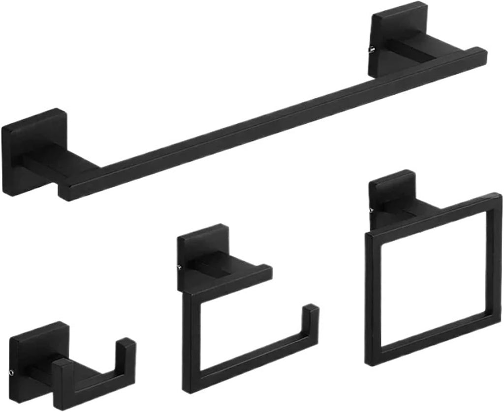 Black Gold Stainless Steel Bathroom Hardware Kit Towel Bar Toilet Paper Rack Clothes Doule Hooks Ring Square Brushed(P)