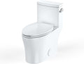 One Piece Elongated Toilet with Side Flush Handle and Quick Attach Soft Close Seat, High Seat Comfort for Seniors and Compact Bathrooms