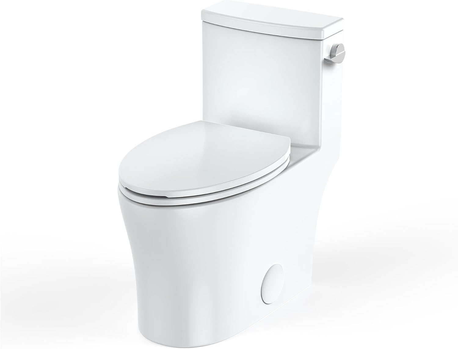 One Piece Elongated Toilet with Side Flush Handle and Quick Attach Soft Close Seat, High Seat Comfort for Seniors and Compact Bathrooms