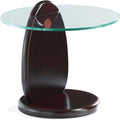 Manhattan Comfort Artesia Round End Table with Sleek Tempered Glass Top, Solid Wood Base, and Contemporary Design, Living Room Accent Furniture for Modern Homes, Side Piece, Dark Walnut