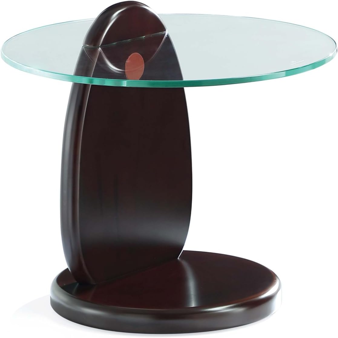 Manhattan Comfort Artesia Round End Table with Sleek Tempered Glass Top, Solid Wood Base, and Contemporary Design, Living Room Accent Furniture for Modern Homes, Side Piece, Dark Walnut