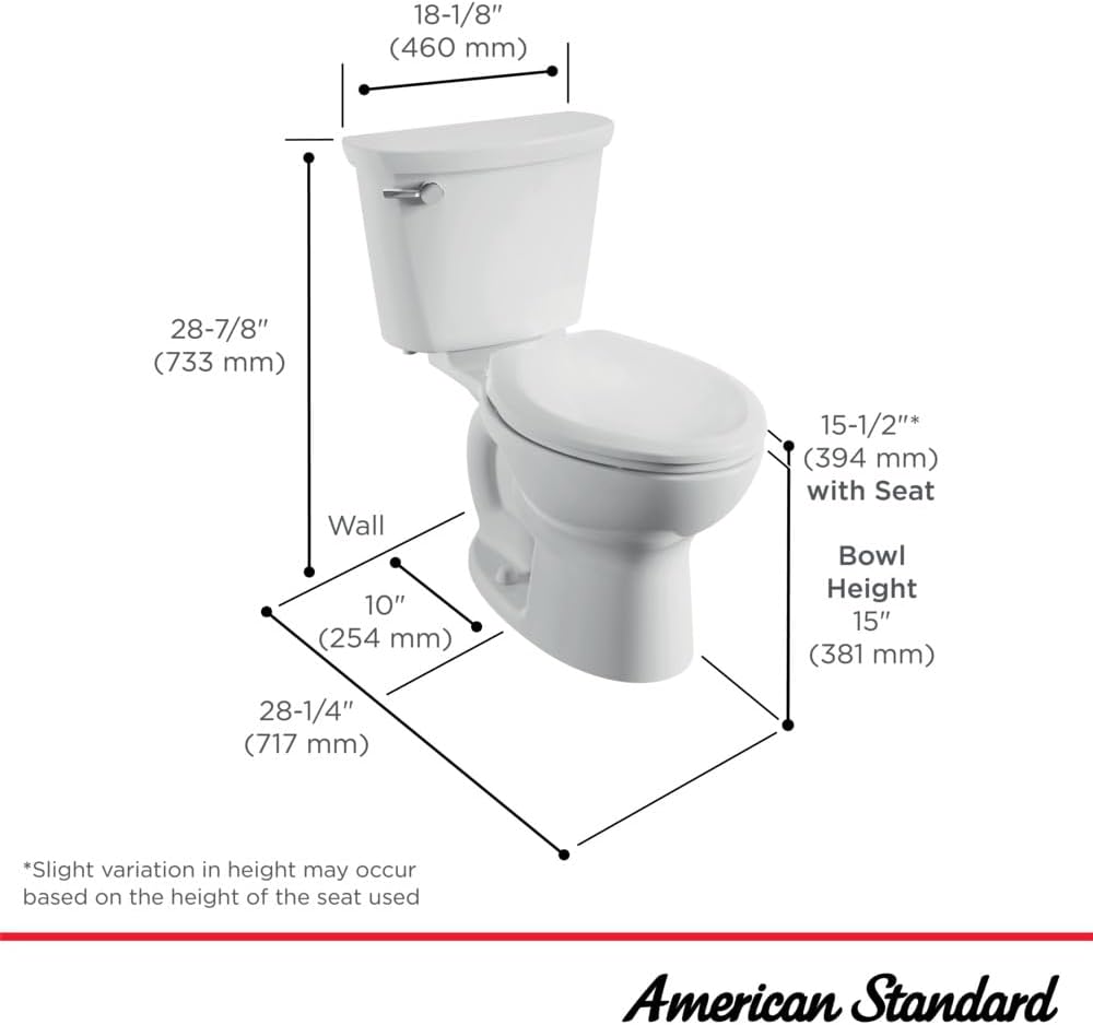 American Standard 215CB104.020 Cadet Pro 1.28 GPF 2-Piece Elongated Toilet with 10-in Rough-in, White
