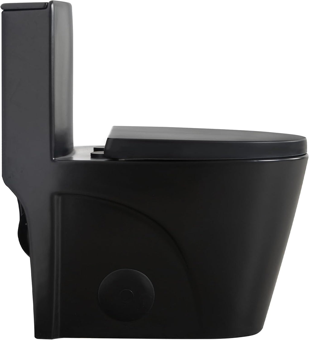 Dual Flush One Toilet, Water Saving Elongated Comfort Height Floor Mounted, Soft Close Seat, 1000 Gram Map Flushing SToilet, Matte Black GF 26T01 MB