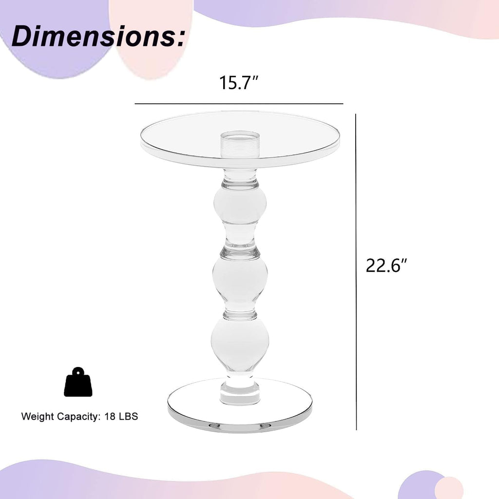 Acrylic End Table Set of 2, 16' x16' x 23' Modern Pedestal Acrylic Side Table, Clear Round Martini Table for Living Room Bedroom Small Spaces