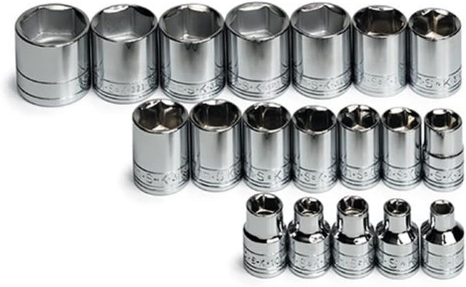 SK Tools USA 3/8' Drive, 19 Piece, 6 Point, Standard, Metric, Chrome Socket Set: 6MM - 24MM | 3919