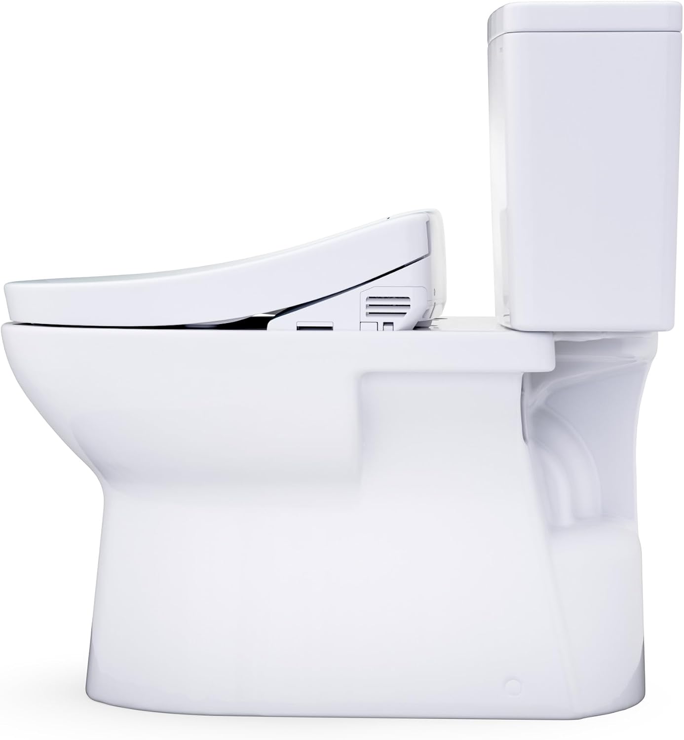 TOTO® Glaston™ WASHLET®+ S2 Two-Piece Elongated 1.0 GPF Universal Height Toilet with CEFIONTECT®, Cotton White - MW4723346CUFG#01