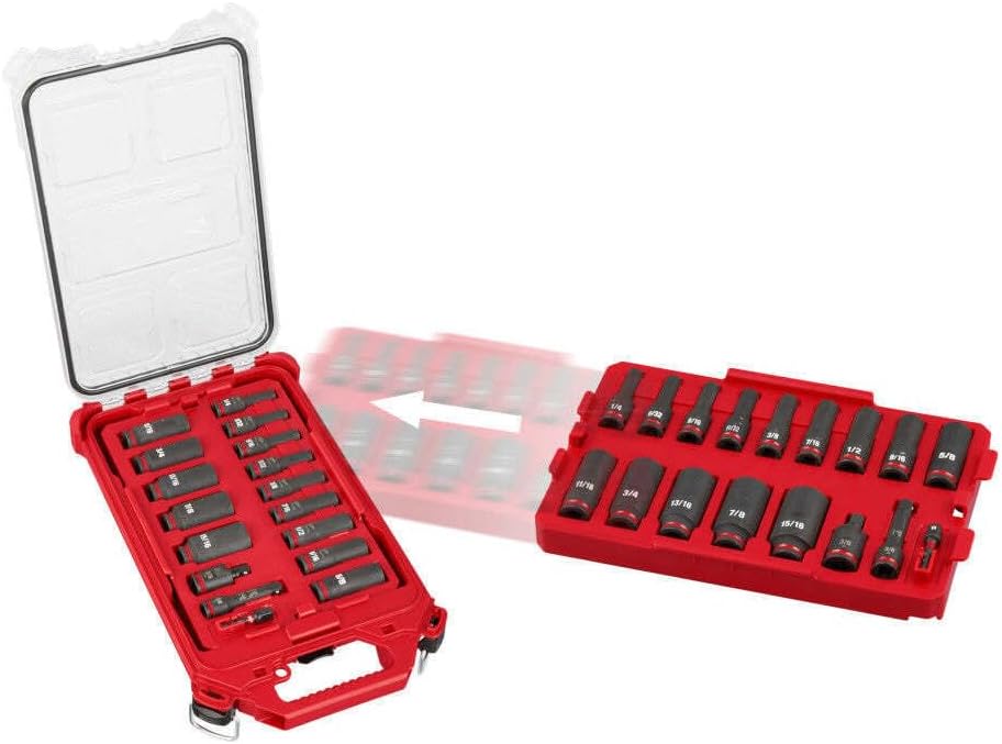 Socket Set For Milwaukee 49-66-6815 3/8' Impact Duty Socket SAE TRAY Set (Size:11.99 x 8.06 x 1.46 in) - 17PC, Red,black