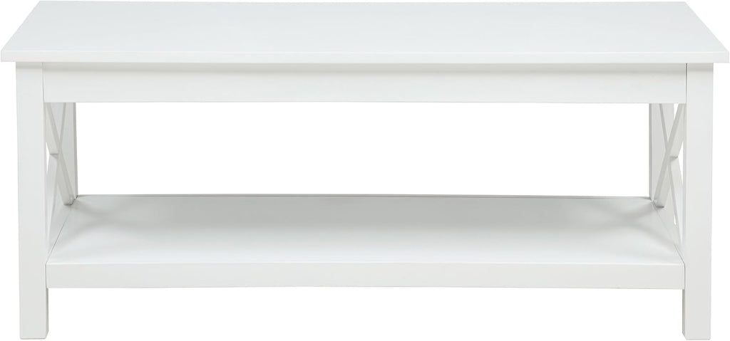 Coaster Home Furnishings - Skyview - Wood - Rectangular Coffee Table with Lift-Top Design, Hidden Storage, Cross-Frame Base and Lower Shelf - Living Room - White - 722088