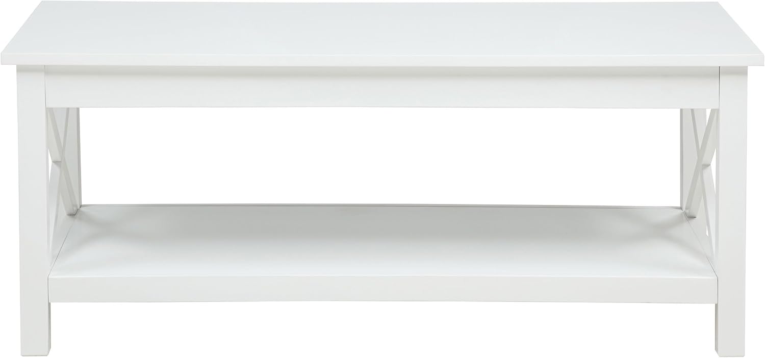 Coaster Home Furnishings - Skyview - Wood - Rectangular Coffee Table with Lift-Top Design, Hidden Storage, Cross-Frame Base and Lower Shelf - Living Room - White - 722088