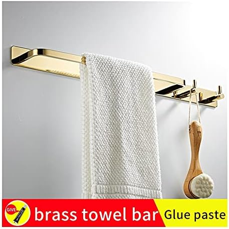 Bathroom Rack Towel Rail Rack Brass Towel Bar, Wall Mounted Screw Free Installation Black Gold Bathroom Towel Bar with Hooks Cloakroom Towel Shelf for Kitchen Bathroom Decor