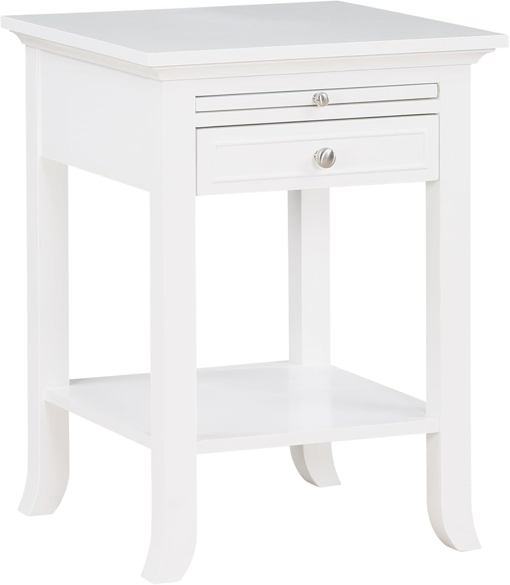 Convenience Concepts American Heritage Logan End Table with USB Ports & AC Outlet 18' - Square Living Room Side Table with Storage Drawer & Pull-Out Shelf, Bedroom Nightstand with Charging, White
