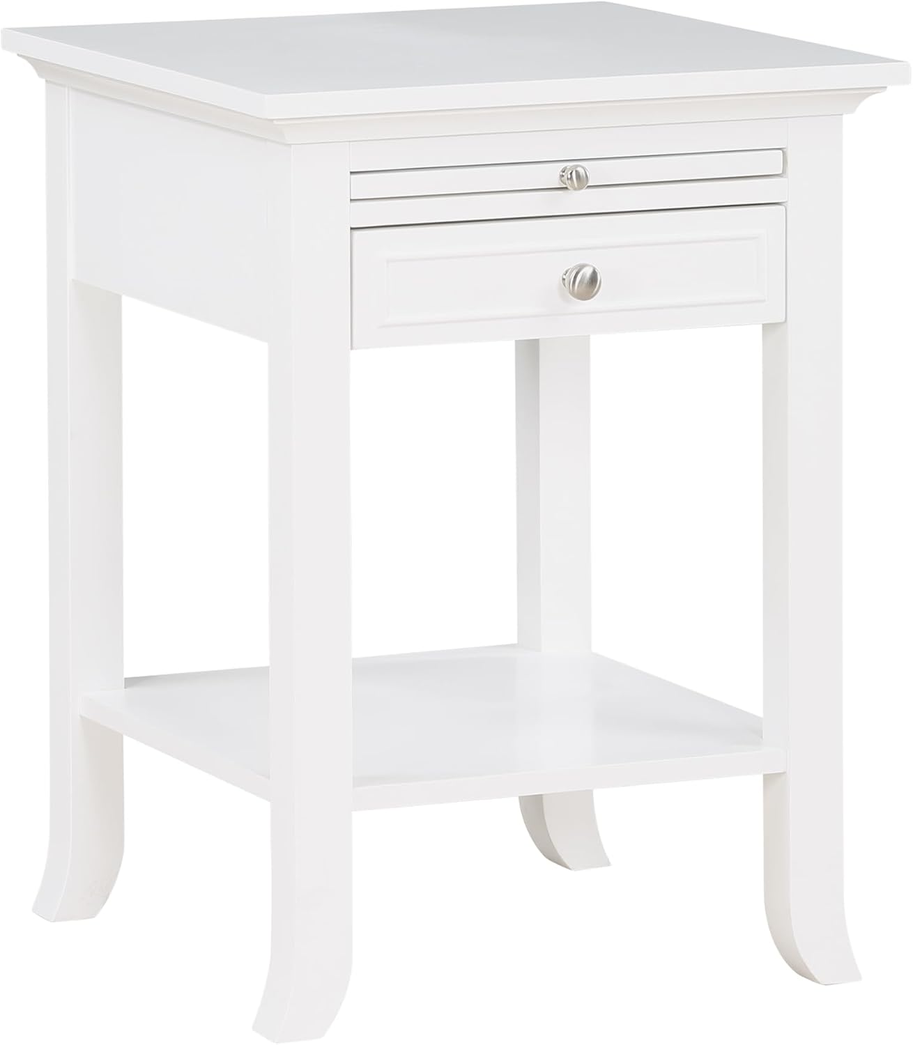 Convenience Concepts American Heritage Logan End Table with USB Ports & AC Outlet 18' - Square Living Room Side Table with Storage Drawer & Pull-Out Shelf, Bedroom Nightstand with Charging, White