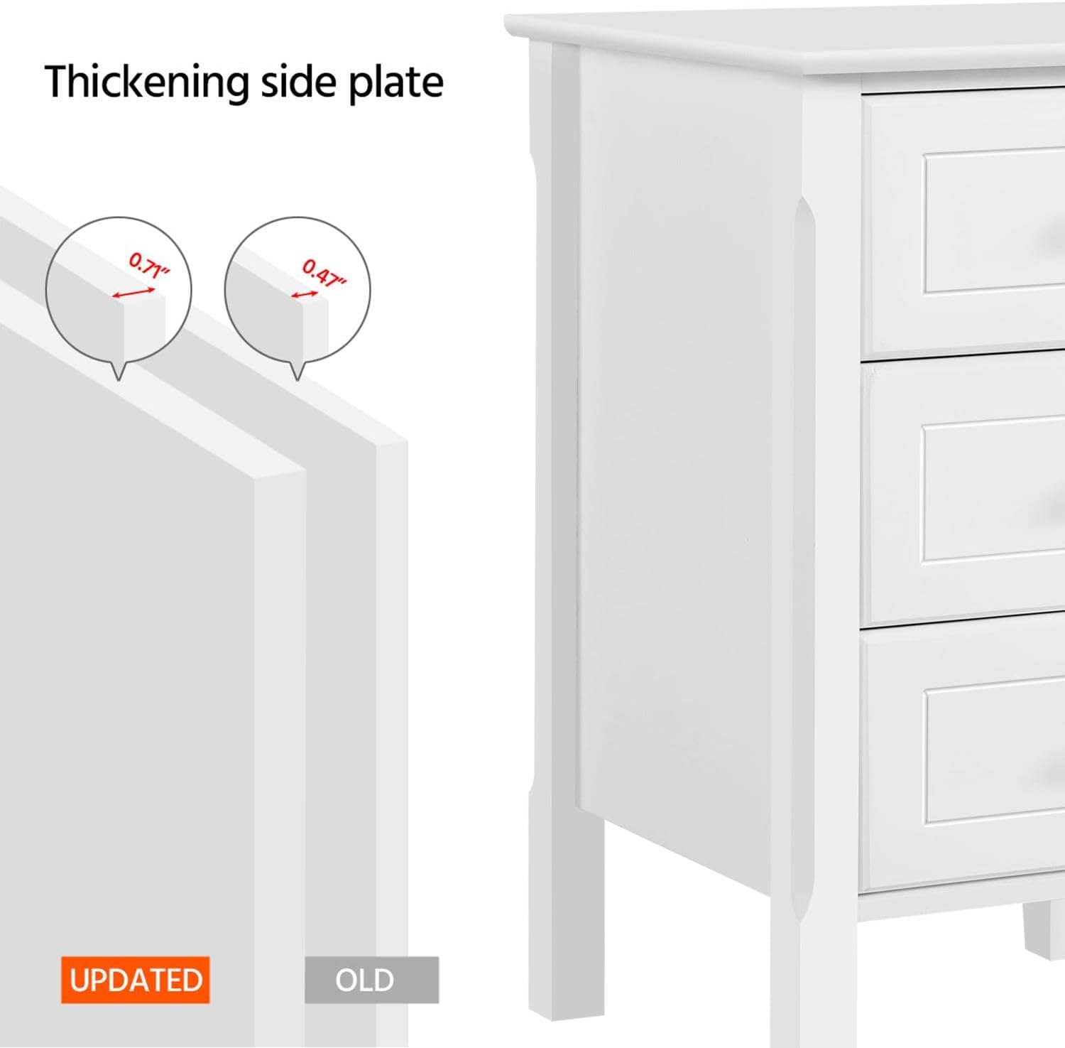 Yaheetech Nightstand Set of 2,Wooden 3-Drawer Bedside Table with Solid Wood Legs, Bedside Cabinet Cupboard Storage Organizer for Bedroom Home Office Small Space, Easy Assembly, White