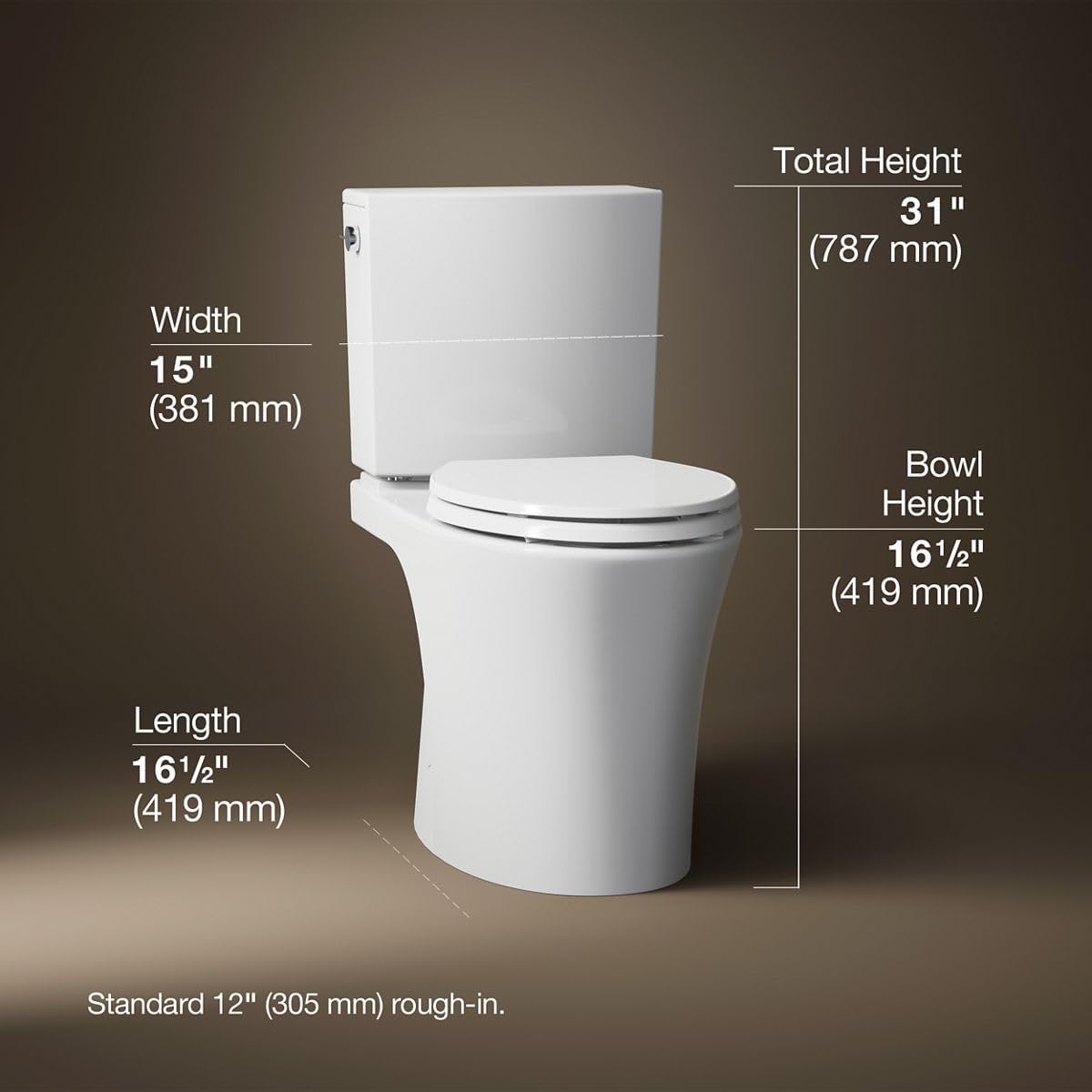 Veil Two-Piece Elongated Toilet With Skirted Trapway 1.28 GPF