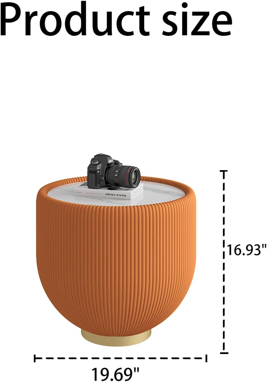 Modern Round End Table Luxury Sintered Stone Top Coffee Table in Orange Leatherette Creative Bowl-Shape Small Coffee Side End Table for Living Room Bedroom,Fully Assembled