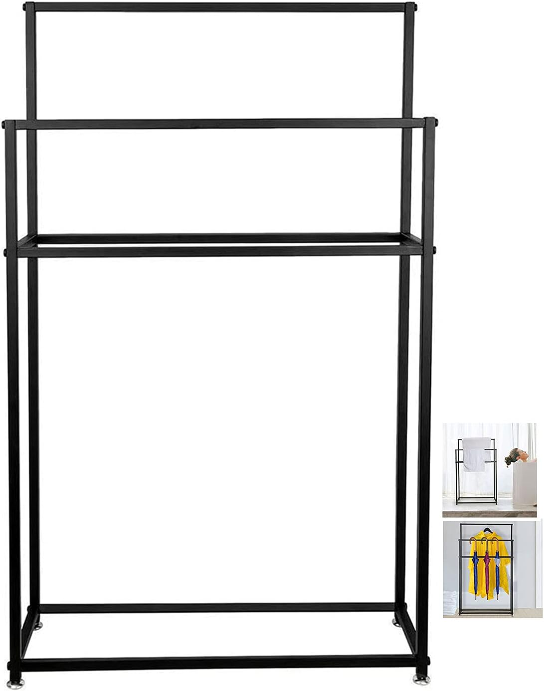 Exquisite Bathroom Shelves Towel Holder Stand Black, Free Standing Towel Rack 2 Tier Metal Floor Towel Bar Stand, Blanket Rack for Bathroom Floor,Poolside,Pool,Spa(Size:85×20×110cm)
