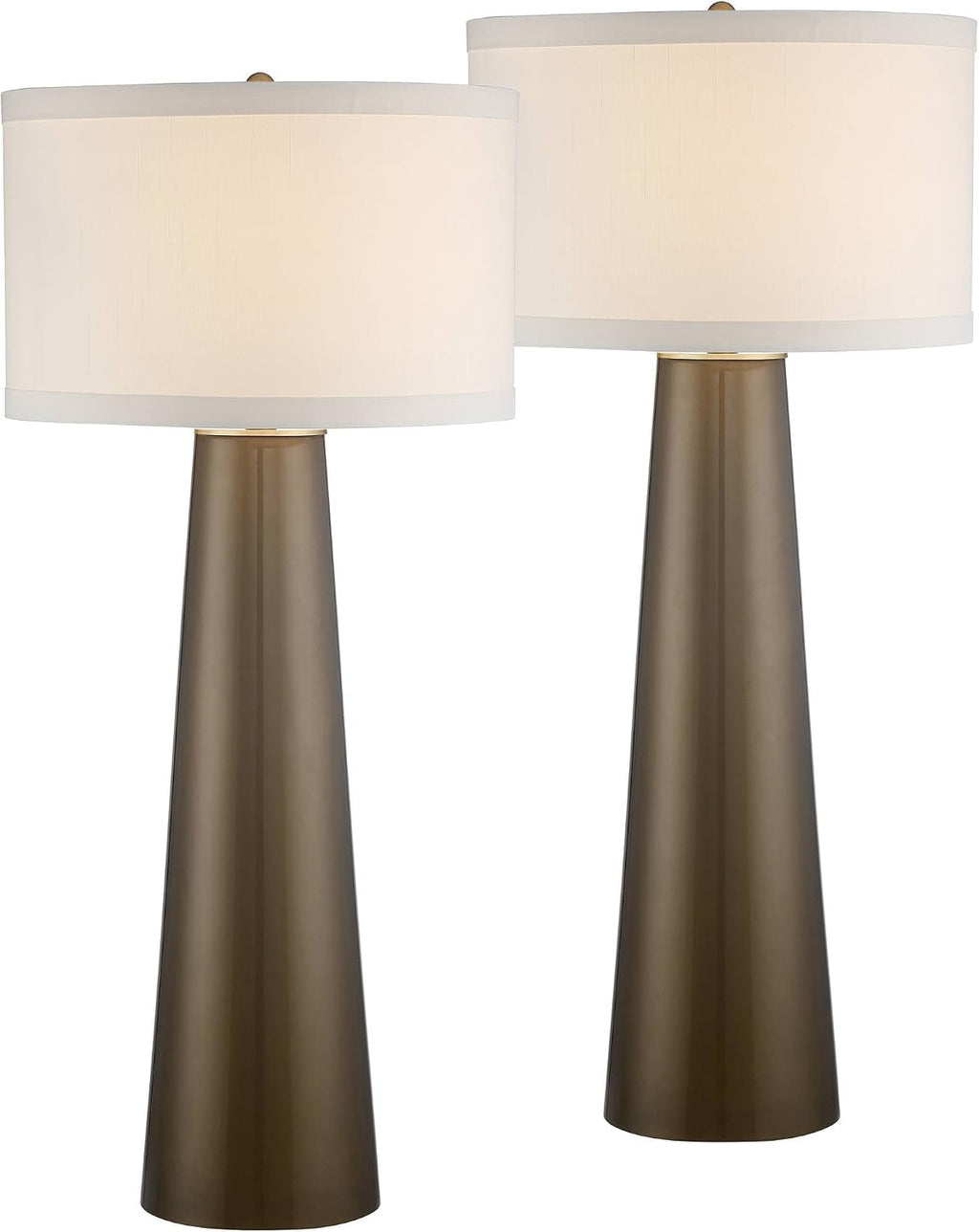 Possini Euro Design Karen 36' Tall Large Mid Century Modern End Table Lamps Set of 2 Dark Gold Glass Living Room Bedroom Bedside Nightstand House Office Home Reading Kitchen Fabric Off-White Shade