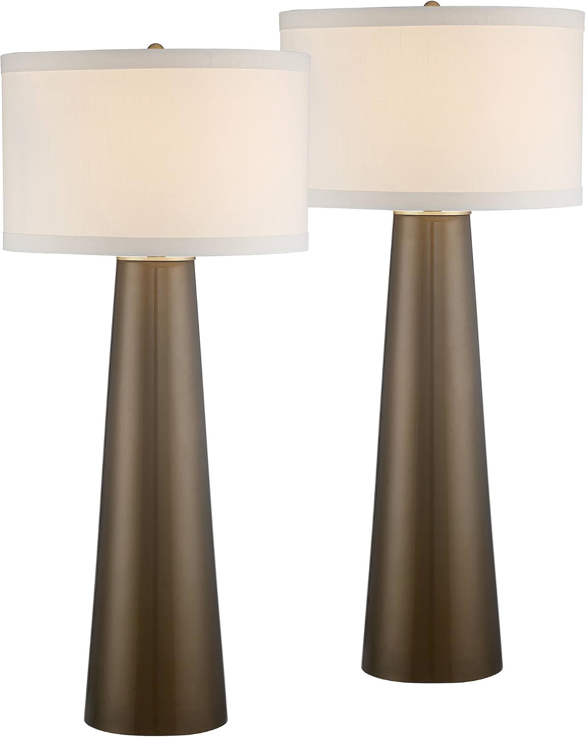 Possini Euro Design Karen 36' Tall Large Mid Century Modern End Table Lamps Set of 2 Dark Gold Glass Living Room Bedroom Bedside Nightstand House Office Home Reading Kitchen Fabric Off-White Shade