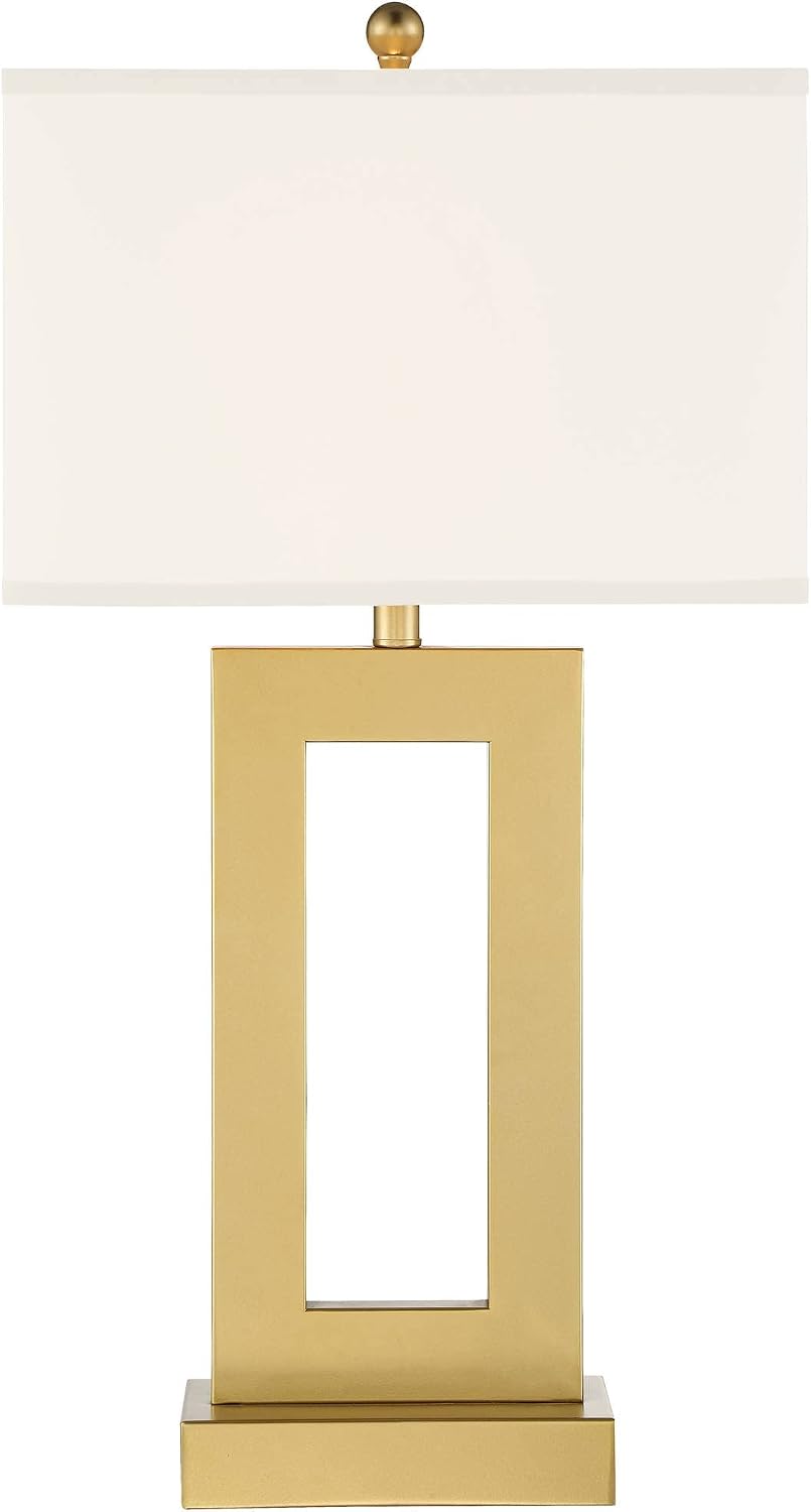 360 Lighting Marshall 30' Tall Open Rectangle Large Modern Luxe Glam End Table Lamps Set of 2 Gold Finish Metal White Shade Living Room Bedroom Bedside Nightstand House Office Home Kitchen