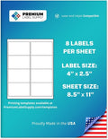 Premium Label Supply White Sticker Shipping/Mailing Labels – 4' x 2.5' – Laser/Inkjet Compatible – (8 per Sheet), 2000 Sheets – 16,000 Total Adhesive Labels