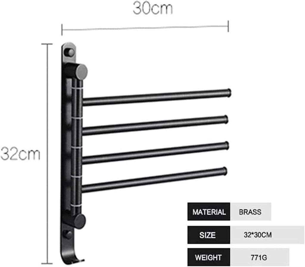 Towel Bar Towel Rail Towel Rack Towel Rail for Bathroom, Rotating Hand Towel Holder, Bath Rail Hanger Towel Holder, 4 Swivel Bars Wall Mounted Towel Holder Towel Bar Rail for Kitchen Bathroom/30Cm