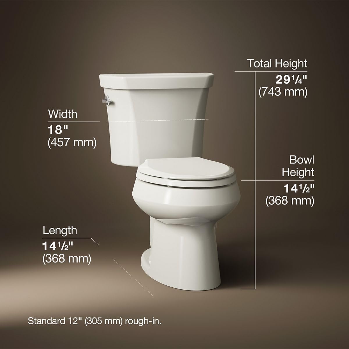 KOHLER K-3988-96 Wellworth Two-Piece Elongated Dual-Flush Toilet with Class Five Flush System and Left-Hand Trip Lever, Biscuit