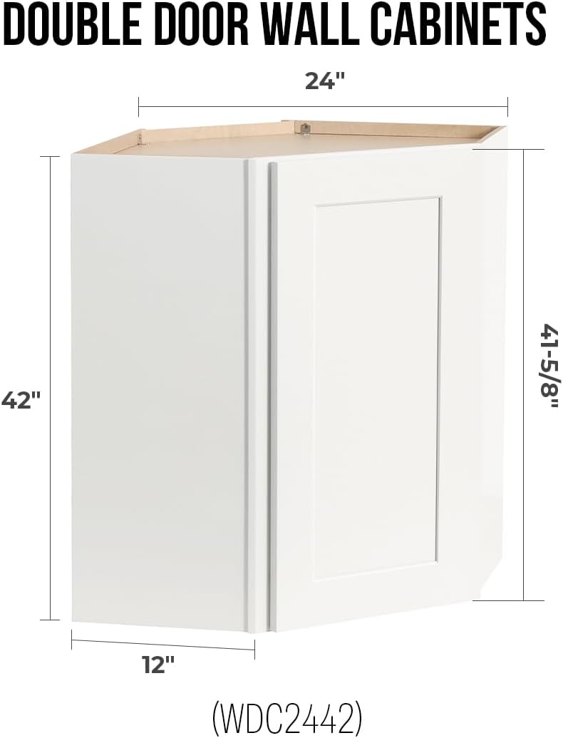 Shaker Style Diagonal Corner Wall Cabinet by Solid Wood with Shelves,Free-Standing Corner Storage Cabinet for Kitchen and Living Room(24' W×12' D×42' H)