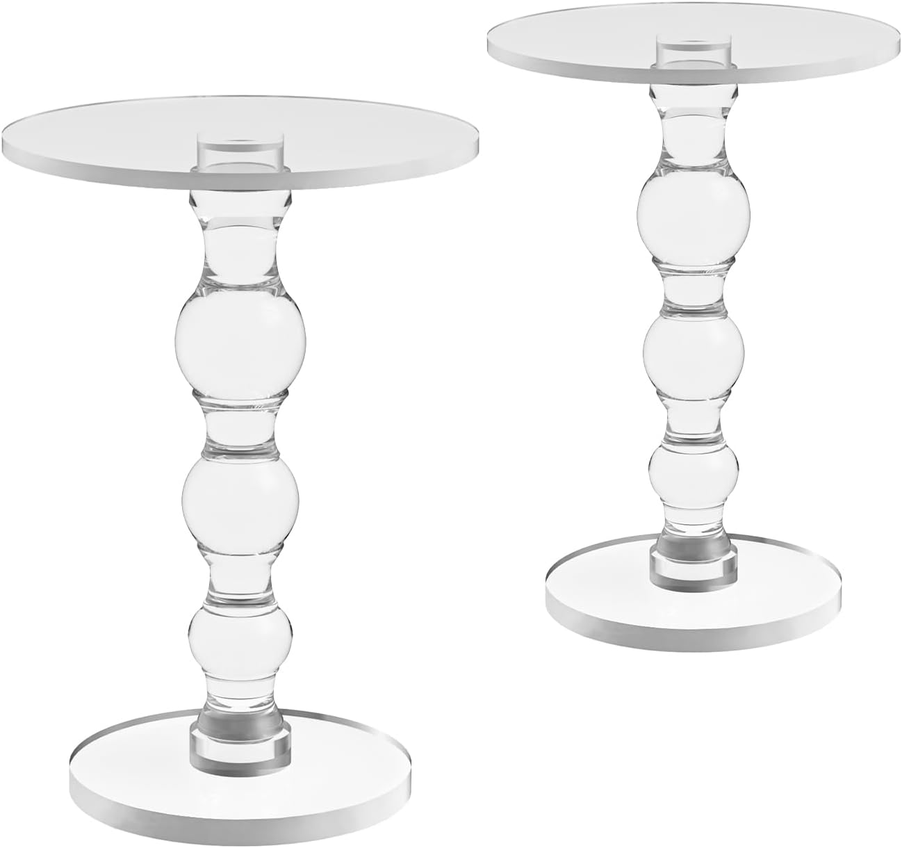 Acrylic End Table Set of 2, 16' x16' x 23' Modern Pedestal Acrylic Side Table, Clear Round Martini Table for Living Room Bedroom Small Spaces