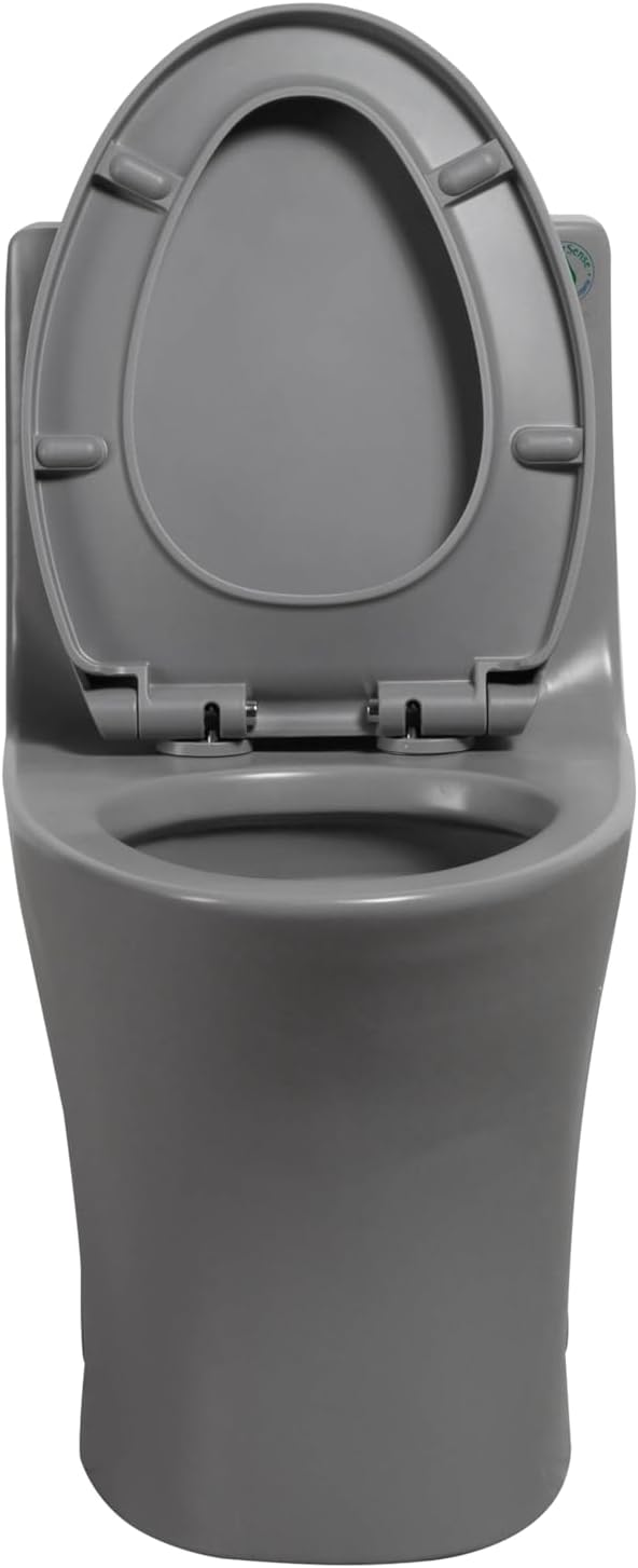 Dual Flush One Toilet, Water Saving Elongated Comfort Height Floor Mounted, Soft Closing Seat, 1000 Gram Map Flushing SToilet, Light Grey