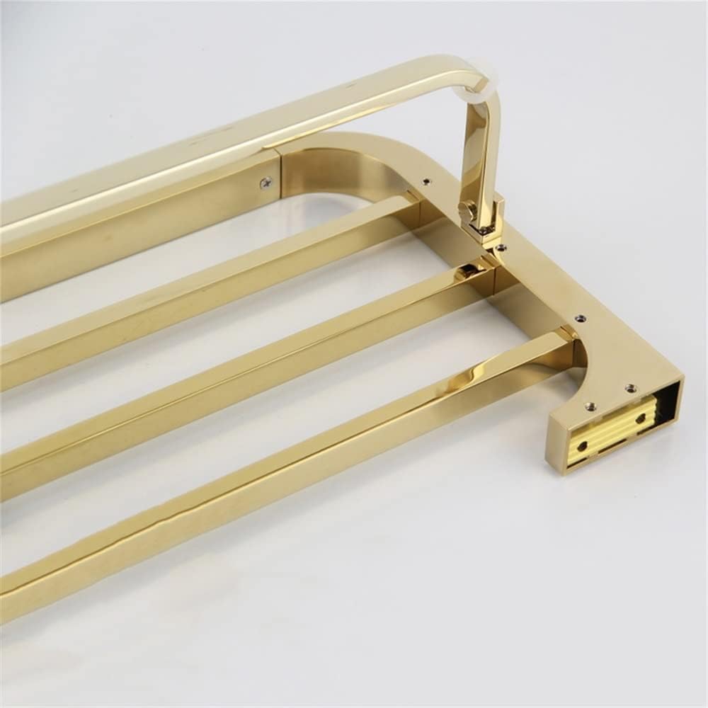 Crystal Gold Chrome Bathroom Hardware, Towel Holder, Double Layer Rail Rack Bar Toilet Bath Shelf Kitchen Accessories Bathroom (Color : Chrome) (Gold)