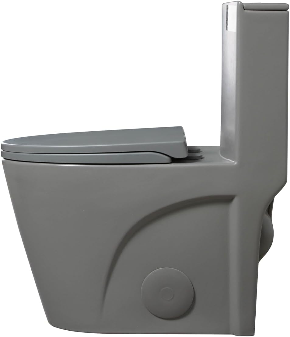 Dual Flush One Toilet, Water Saving Elongated Comfort Height Floor Mounted, Soft Close 1000 Gram Map Flushing SToilet, Light Grey