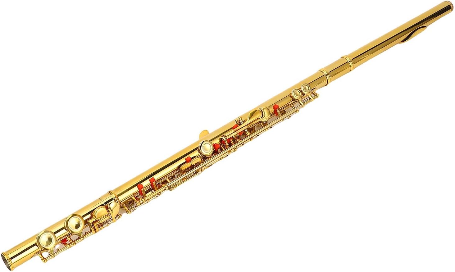 16 Keys C Flute Professional Closed Hole Cupronickel Flute Instrument with Split E Key Ergonomic Design for Beginner Student Adult Orchestra Performance Gold