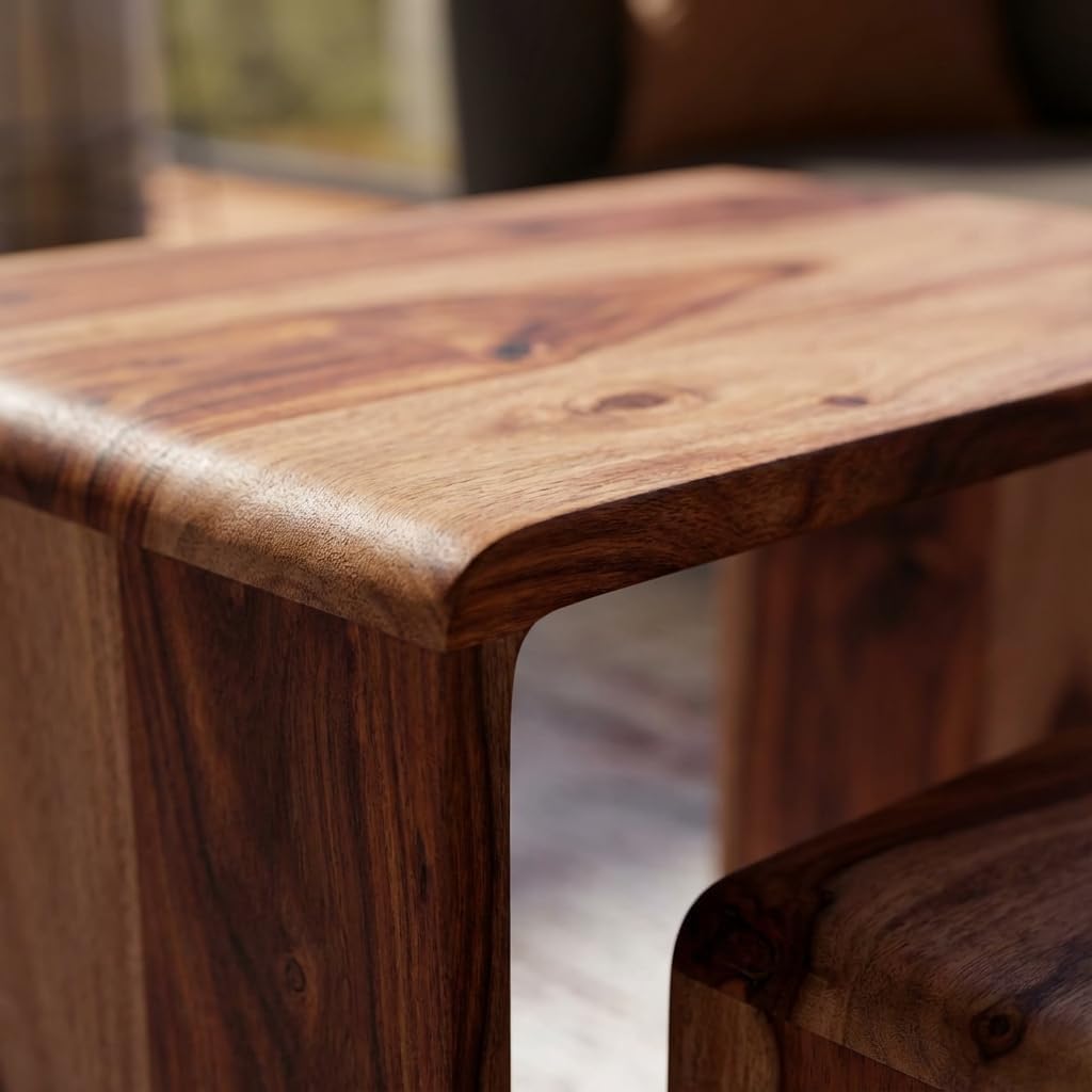 Relso Cascade Nesting Tables for Living Room with Premium Sheesham Wood Construction | Nesting End Tables with Smooth Curved Edges for Safety and Sophistication | Solid Wood Nesting Tables Set of 2