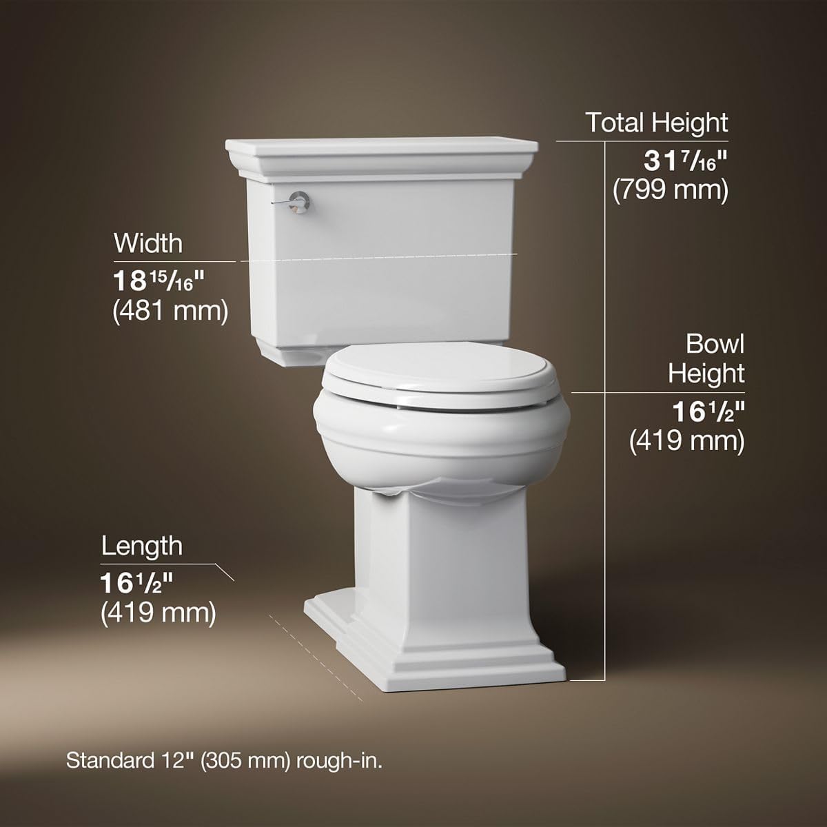 KOHLER Memoirs Stately Continuousclean St Two-Piece Elongated Toilet With Concealed Trapway, 1.28 Gpf