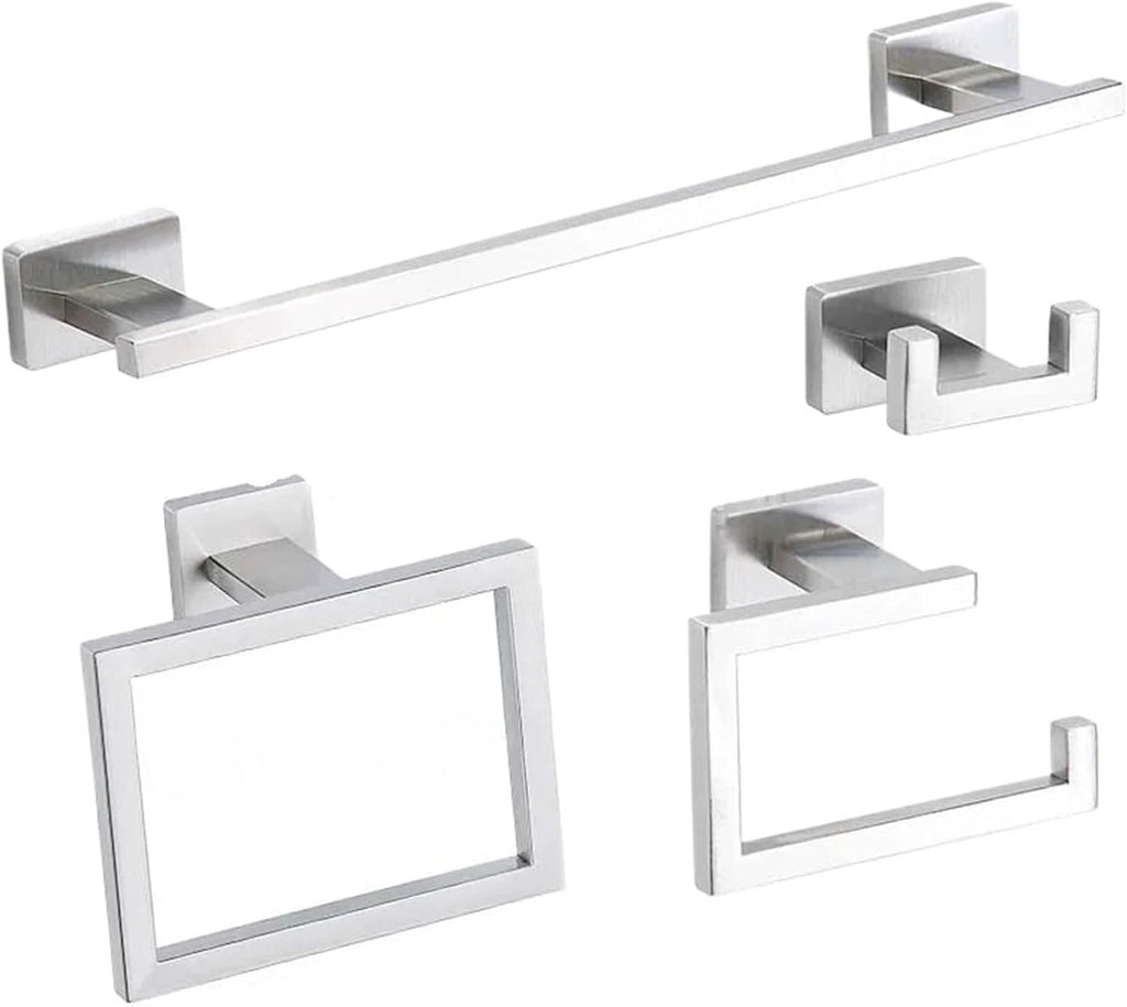 Black Gold Stainless Steel Bathroom Hardware Kit Towel Bar Toilet Paper Rack Clothes Doule Hooks Ring Square Brushed(Q)