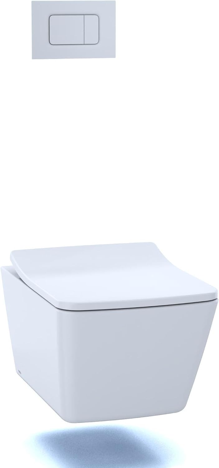 TOTO SP Wall-Hung Square-Shape Toilet and DuoFit In-Wall 1.28 and 0.9 GPF Dual-Flush Tank System with Copper Supply- CWT449249CMFG#WH