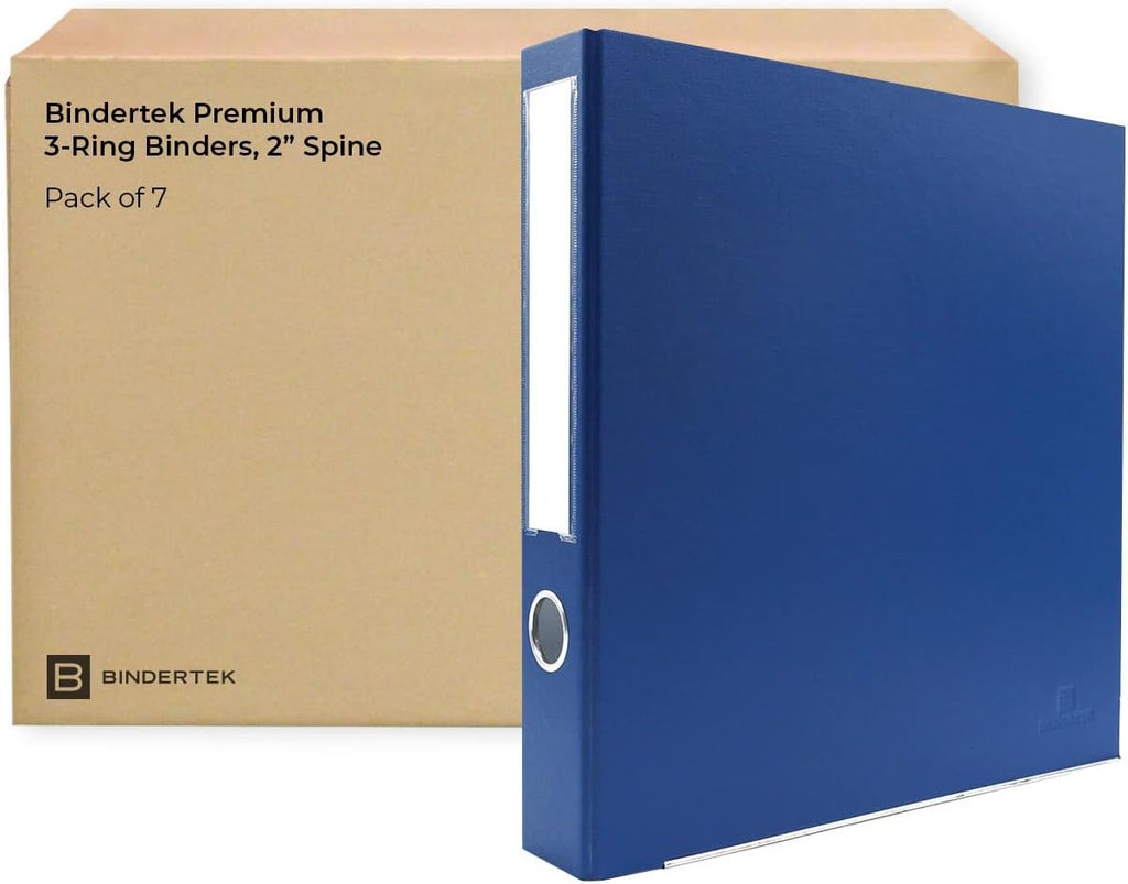 Bindertek 3-Ring Premium Binder, Pack of 7 - Navy, 2' Spine Width, 325 Sheet Capacity, 1.25' D-Rings, Linen-Textured Covers, Steel Reinforced Edges, Spine Label Included