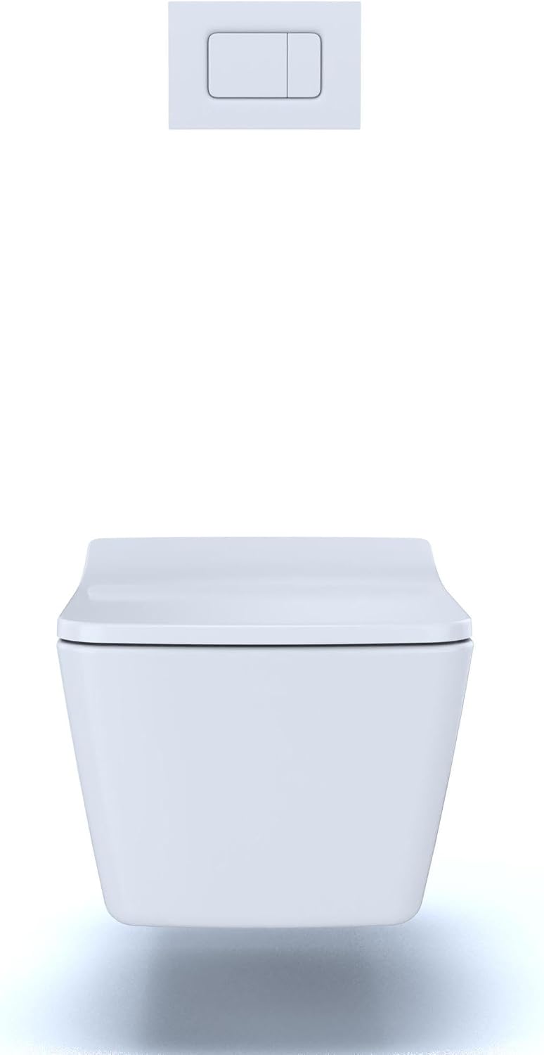 TOTO SP Wall-Hung Square-Shape Toilet and DuoFit In-Wall 1.28 and 0.9 GPF Dual-Flush Tank System with Copper Supply- CWT449249CMFG#WH